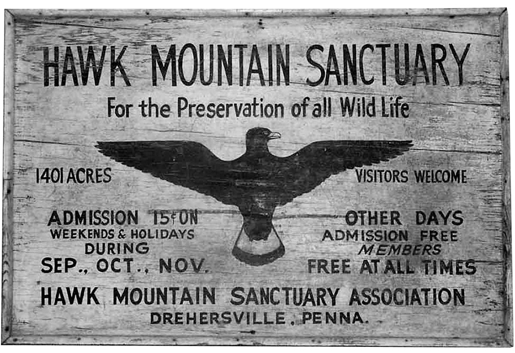 The original Hawk Mountain sign carved on wood. 