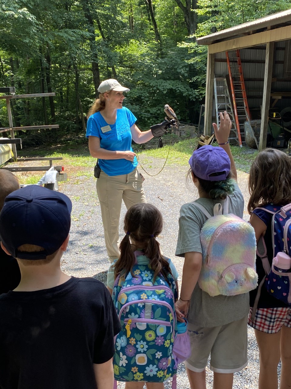 Jamie with American Kestrel at Summer Camp 2021