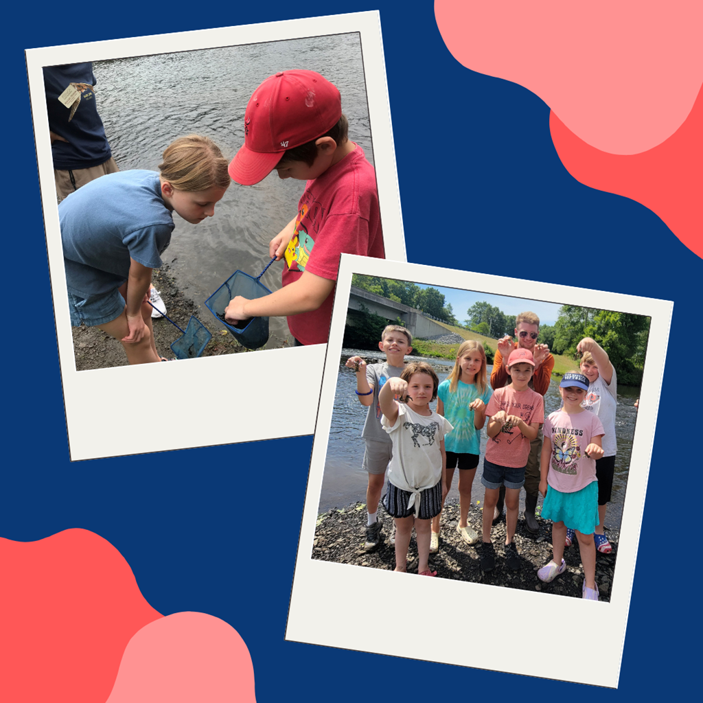 Children exploring wildlife from a creek